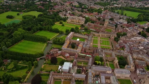 Trinity College St Johns College Aerial Cambridge University The Backs England Stock Footage 335148903
