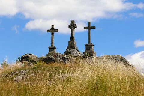 Trinity crosses on the hill Stock Photos