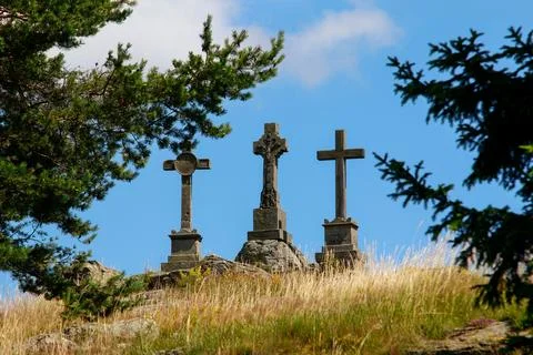 Trinity crosses on the hill Stock Photos