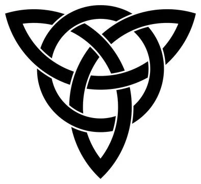 Trinity knot in black. Celtic symbol also known as Triquetra. Isolated back. Stock Illustration