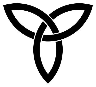 Trinity knot in black. Celtic symbol also known as Triquetra. Isolated back. Stock Illustration