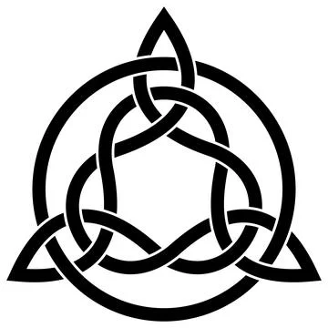 Trinity knot in black. Celtic symbol also known as Triquetra. Isolated back. Stock Illustration