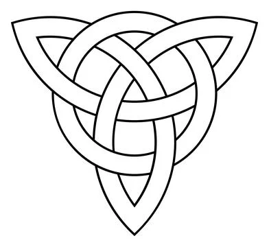 Trinity knot in black contour. Celtic symbol known as Triquetra. Isolated back. Stock Illustration