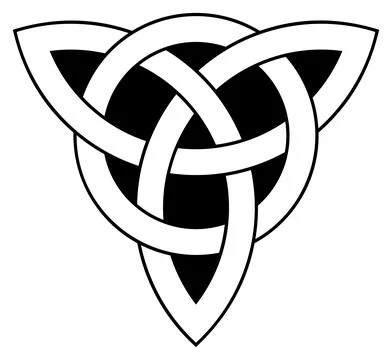 Trinity knot in black contour. Celtic symbol known as Triquetra. Isolated back. Stock Illustration
