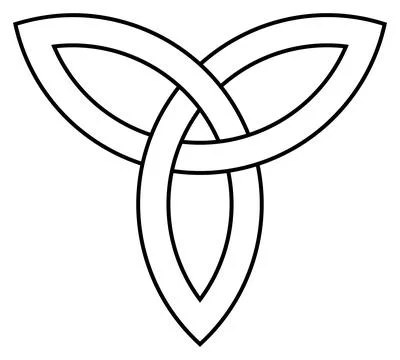 Trinity knot in black contour. Celtic symbol known as Triquetra. Isolated back. Stock Illustration