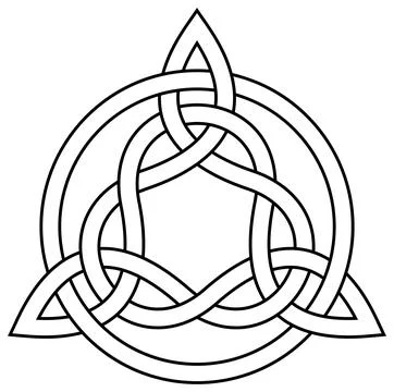 Trinity knot in black contour. Celtic symbol known as Triquetra. Isolated back. Stock Illustration