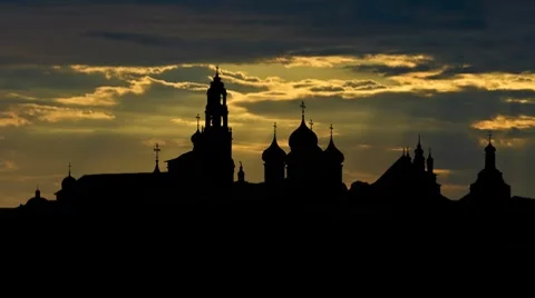 The Trinity Lavra of St.Sergius monastery and the sunset Stock Footage 8658297