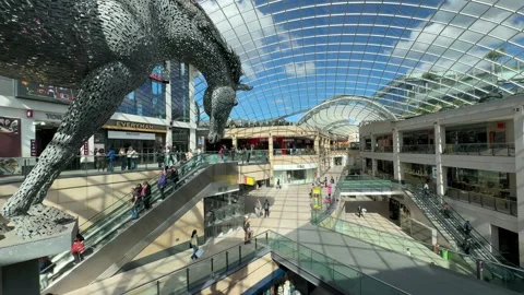 Trinity Leeds - People Using Escalators In Shopping Mall. Stock Footage 338043469