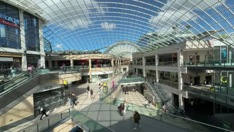Trinity Leeds - Shoppers In Modern Mall Interior Stock Footage 338043498