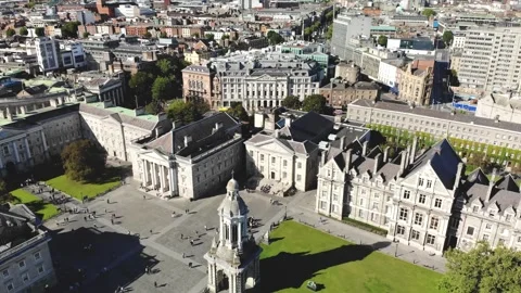 Trinity Old College, Parliament Square and Library with Dublin cityscape. Drone Stock-Footage 327488585