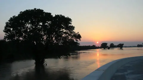 Trinity Park Sunset and Flood Waters Stock Footage 50778580