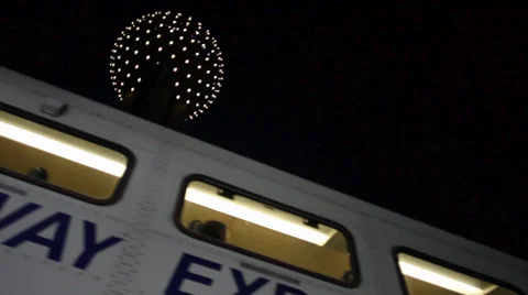 Trinity Railroad Express train and Reunion Tower Stockbeeldmateriaal 46859820