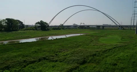 The Trinity River under the Margaret McDermott Bridge in Dallas Stock Footage 150148156