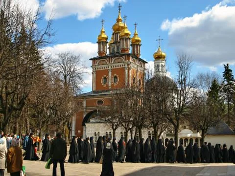 The Trinity-Sergius Lavra, the procession of priests Stock Photos