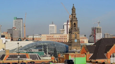 Trinity shopping complex and trinity church leeds uk Stock Footage 98399253