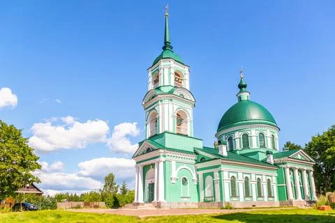 Trinity Temple with bell tower in Sopiny village, Russia Stock Photos