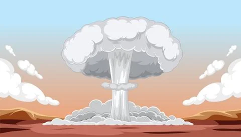 Trinity Test Site: Nuclear Bomb Explosion in Vector Cartoon Style Stock Illustration