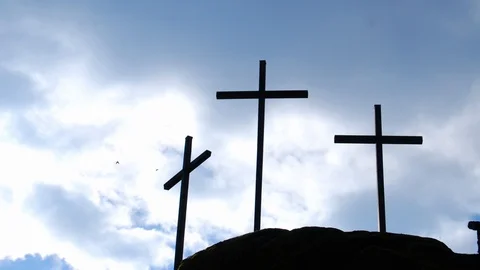 Trinity with three big christian crosses outside Stock Footage 104489737