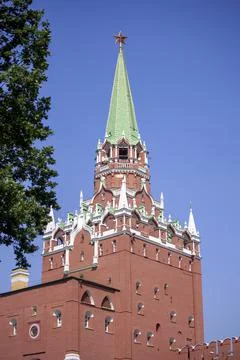 The Trinity Tower of the Moscow Kremlin is close, in Russia Stock Photos