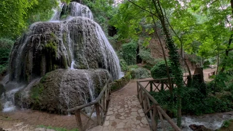 Trinity  Waterfall in the Historical Garden of Stone Monastery. Video stock 280416701