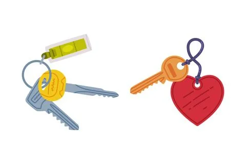 Trinket with Key Hanging with Keychain or Keyring Vector Set Stock Illustration