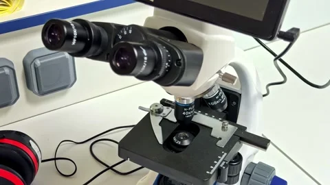 Trinocular Compound Microscope Digital Screen Modern Science Laboratory 库存影片 333644878