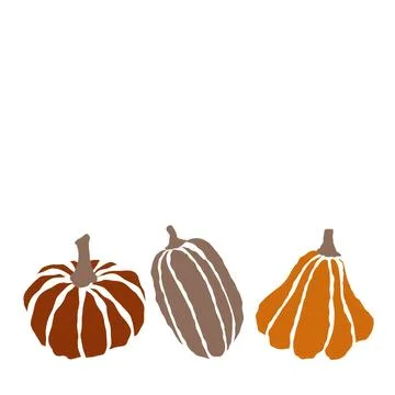 A trio of decorative pumpkins showcasing fall colors and unique shapes against a Stock Illustration
