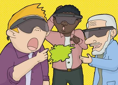 Trio of Men Looking with Virtual Reality Stock Illustration