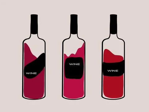 A trio of wine bottles showcasing different shades of red against a neutral Stock Illustration