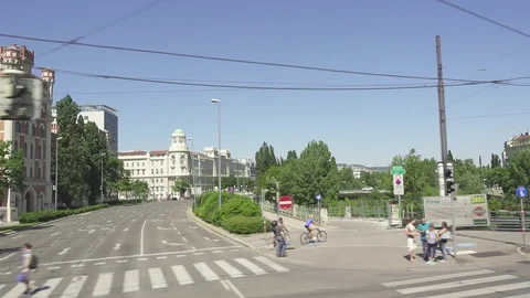 A trip across the river bridge in the city Stock Footage 89709053