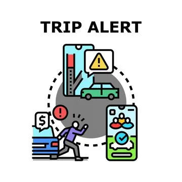Trip alert system managing journey and navigation problems Illustrazione stock