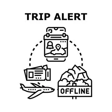 Trip alert system planning global travel mobile application Stock Illustration