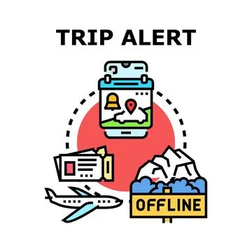Trip alert system planning global travel mobile application Stock Illustration