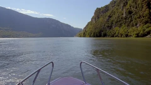 Trip boat on Danube river. View from the boat Stock Footage 141856479