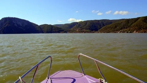 Trip boat on Danube river. View from the boat Video stock 141856874