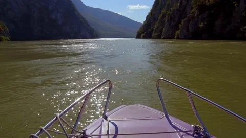 Trip boat on Danube river. View from the boat Stock Footage 141856943