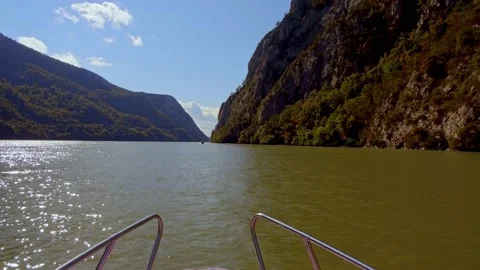 Trip boat on Danube river. View from the boat Stock Footage 141857089