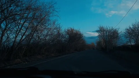 Trip by car view of the blue sky and spring trees Stock Footage 128340497