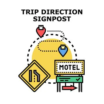 Trip direction signpost navigation with road map route Stock Illustration