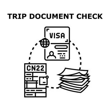 Trip document check preparing international travel paperwork Stock Illustration