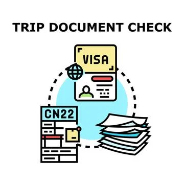 Trip document check preparing international travel paperwork Stock Illustration