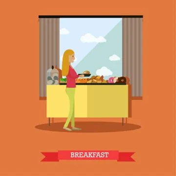 Trip to Egypt, breakfast concept vector flat style design illustration Stock Illustration
