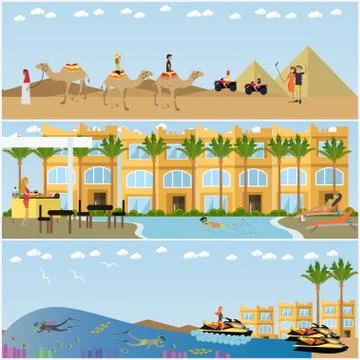 Trip to Egypt concept vector flat style design illustration Stock Illustration