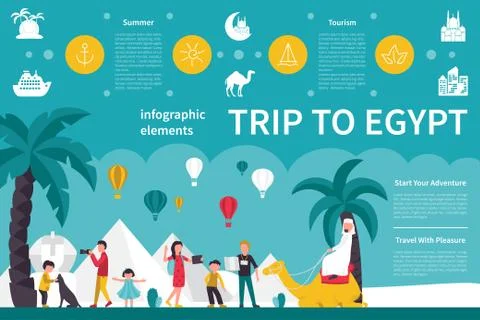 Trip To Egypt infographic flat vector illustration. Presentation Concept Stock Illustration