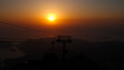 Trip on funiculars in evening. Stock Footage 289021290