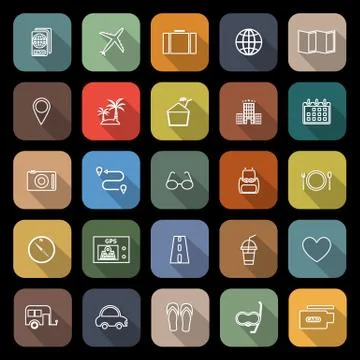 Trip line flat icons with long shadow Stock Illustration