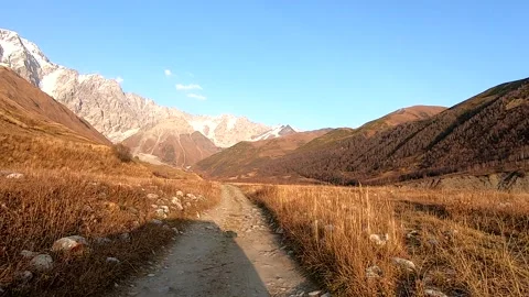 Trip to Mount Shkhara during sunset, Svaneti, Georgia Stock Footage 163236518