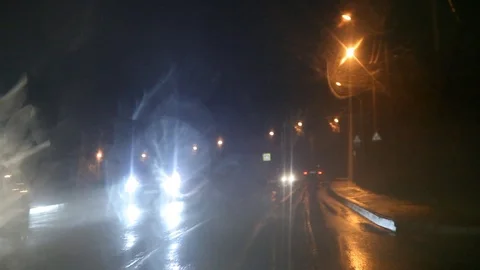 Trip at night wet road Stock-Footage 71712643