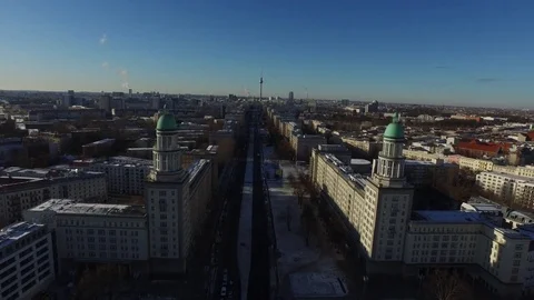 A trip over the city in daylight in winter, Berlin, Friedrichshain, aerial. Video stock 80460335