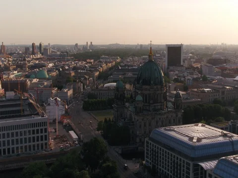 A trip over downtown Berlin during a day in summer, palace and Dom, aerial. Stock Footage 79970942